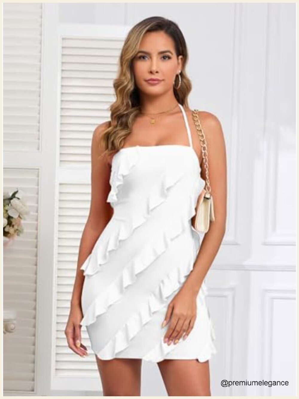 Sexy Halter Backless Bodycon Mini Dress, Ruffled Cocktail Party Club - Picture 4 of 7